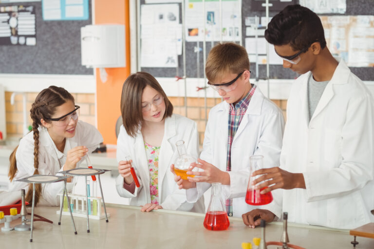 High school Students conducting a science lab experiment